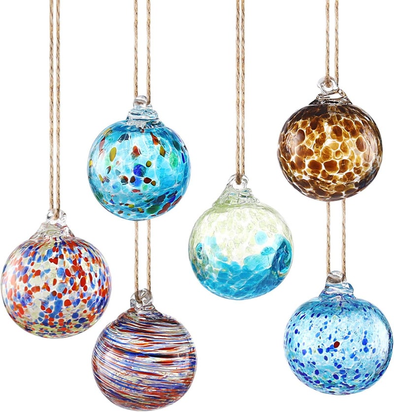 VOREEN 6-Pack Blown Glass Christmas Ornaments, 2.56" Handblown Hanging Glass Gazing Balls for Christmas Tree Decoration, Holiday Ornament Gift Set（Winter Blue & Aqua Mix） - Image 1